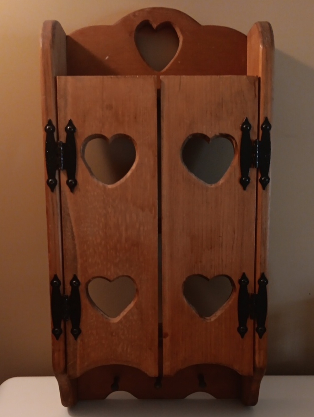 Vintage Handcrafted Wooden Heart Cut-Out Wall Cabinet